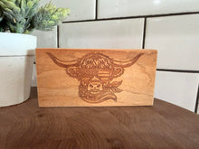 Load image into Gallery viewer, T&W Highland Cow With Patriotic Sunglasses Laser Engraved Wood Sign