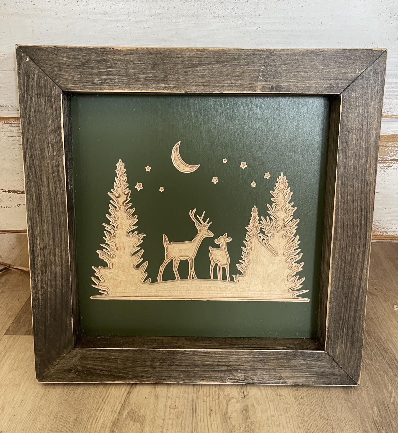 Deer In Forest Framed Wood Sign 12.5X12.5