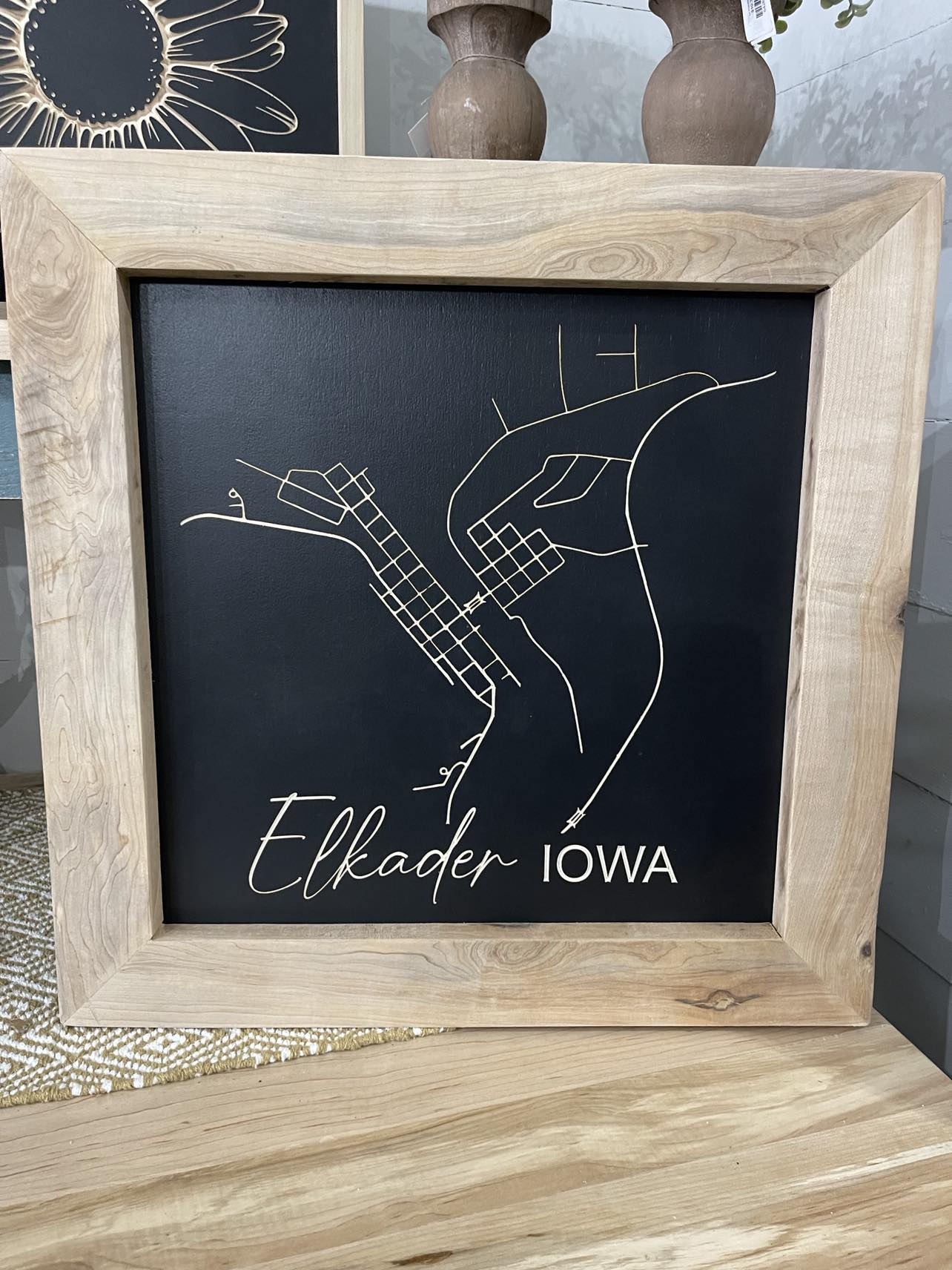 21.5" X 21.5" Elkader Iowa Road Map Hardwood Framed Wood Sign
