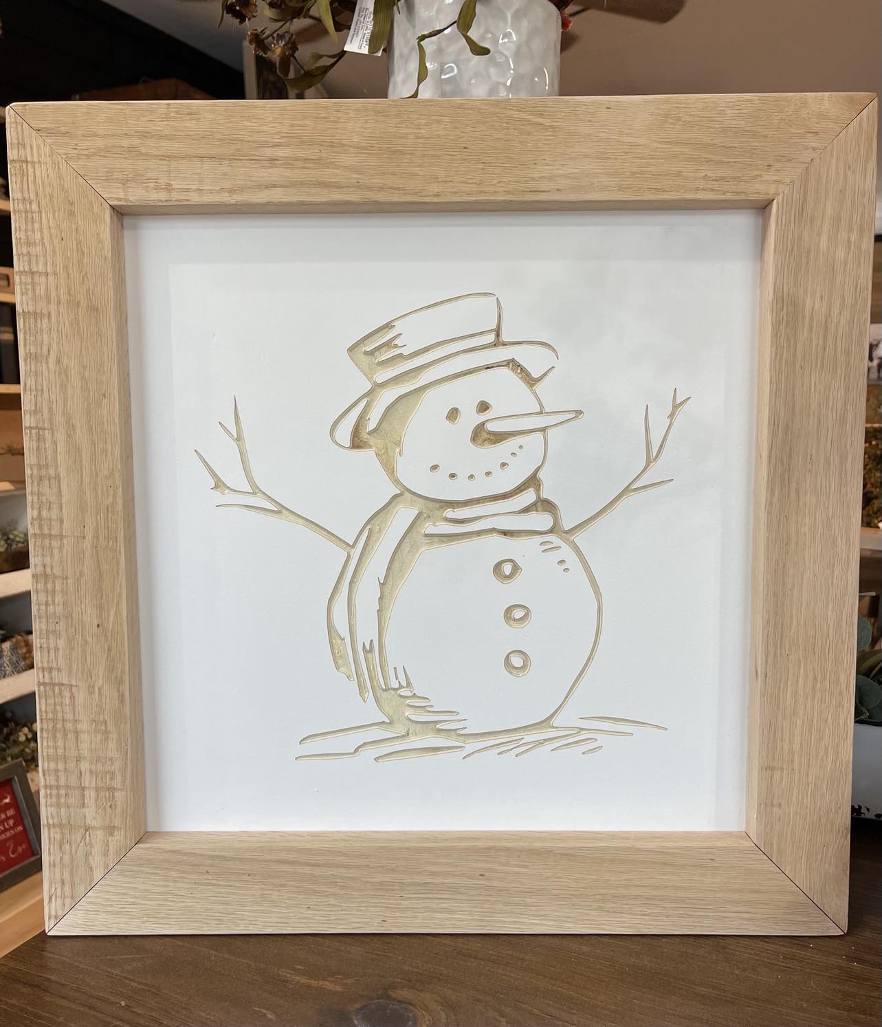 21.5" X 21.5" Classic Snowman Hardwood Framed Wood Sign