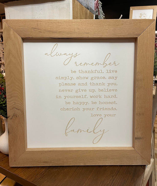 21.5" X 21.5" Always Remember Hardwood Framed Wood Sign