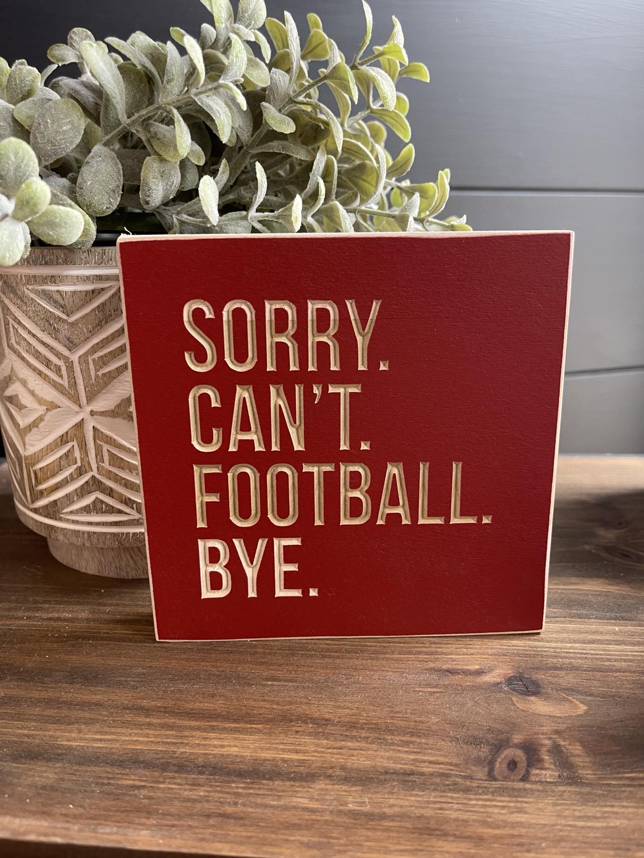 Sorry Can't Football Bye 5X5 Unframed Wood Sign