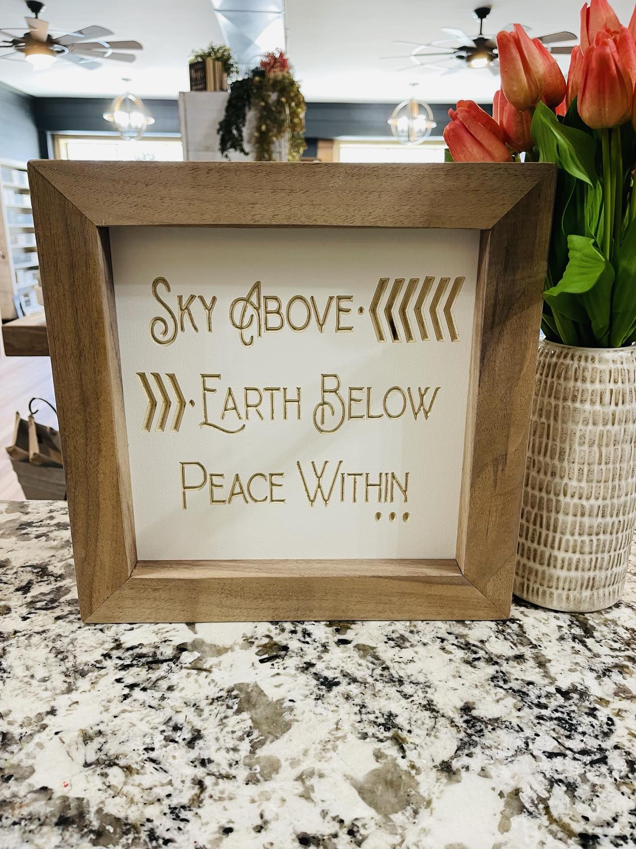 12.5" X 12.5" Sky Above Earth Below Peace Within Hardwood Framed Wood Sign