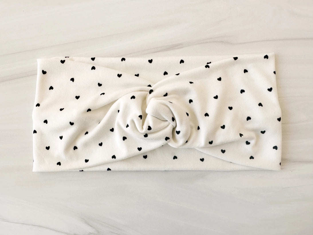 Headband Adult/Teen White Black Minimal Heart