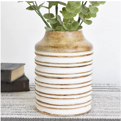 8" CARVED WOOD VASE PDNE718