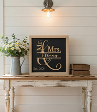 Load image into Gallery viewer, T&W Mr. & Mrs. Custom Framed Sign 12.5"X12.5"