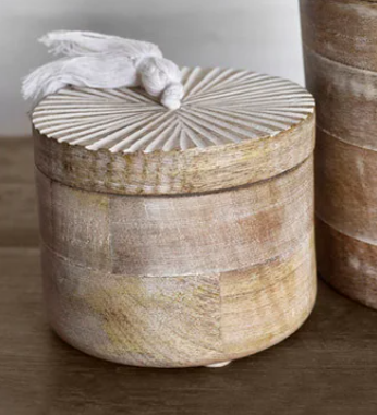 PD PDNE714 Small Round Wood Box With Tassel