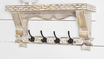 PD PDNE837 21" Carved Wood Shelf With Hooks