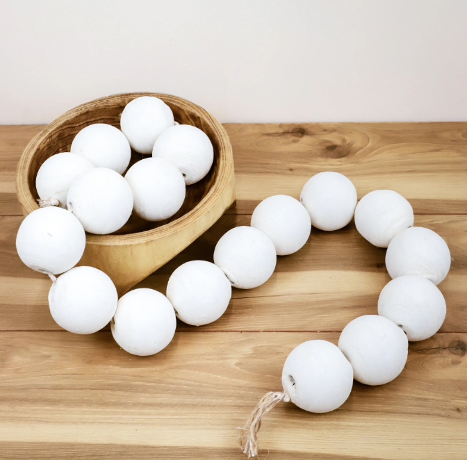 PD PDAB08 3"X62" White Washed Wood Bead Strand