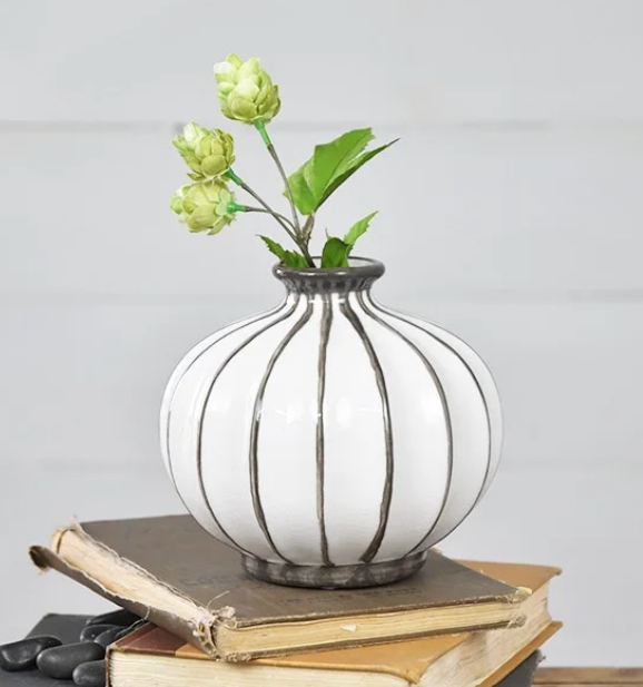 PD PD33220 6" GREY / WHITE BALL VASE