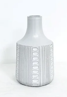 PD PD33382 7.1" WHITE DOT STRIPE VASE