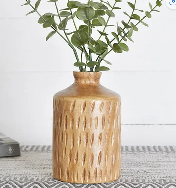 PD HXWP61 8" CARVED WOOD VASE
