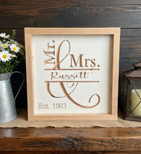 Load image into Gallery viewer, T&W Mr. & Mrs. Custom Framed Sign 12.5"X12.5"