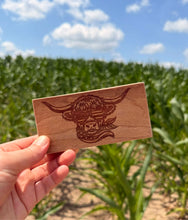 Load image into Gallery viewer, T&W Highland Cow With Patriotic Sunglasses Laser Engraved Wood Sign