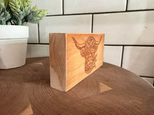 Load image into Gallery viewer, T&W Highland Cow With Patriotic Sunglasses Laser Engraved Wood Sign