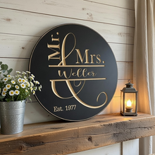 Load image into Gallery viewer, T&W Mr. & Mrs. 16" Custom Round Sign