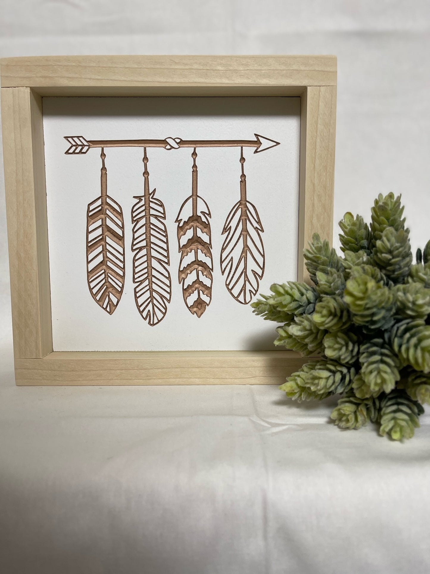 Arrow & Feathers 7X7 Wood Sign