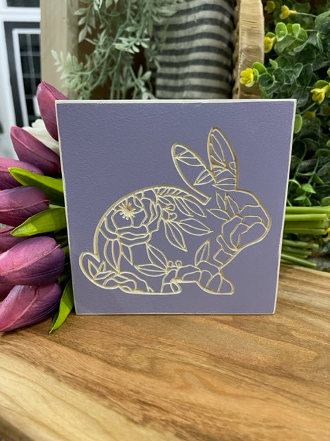 Floral Pattern Bunny 5X5 Unframed Wood Sign