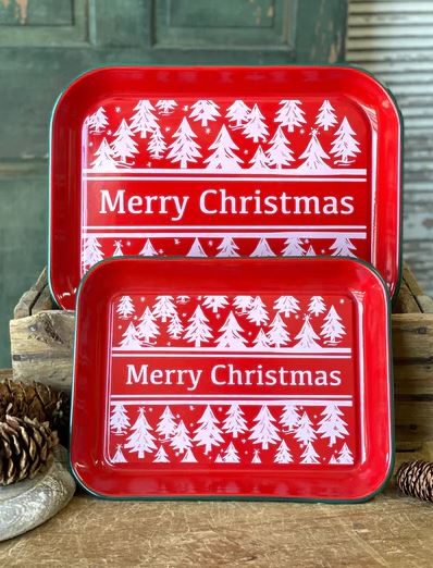 Set Of 2 Merry Christmas Trays
