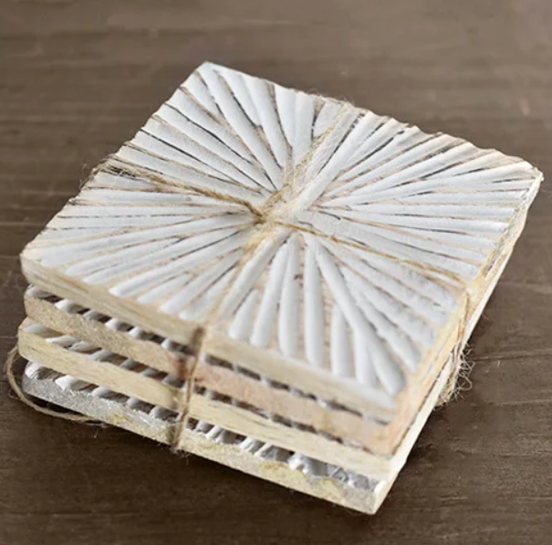 PD PDNE712 Set Of 4 Wood Sunburst Coasters