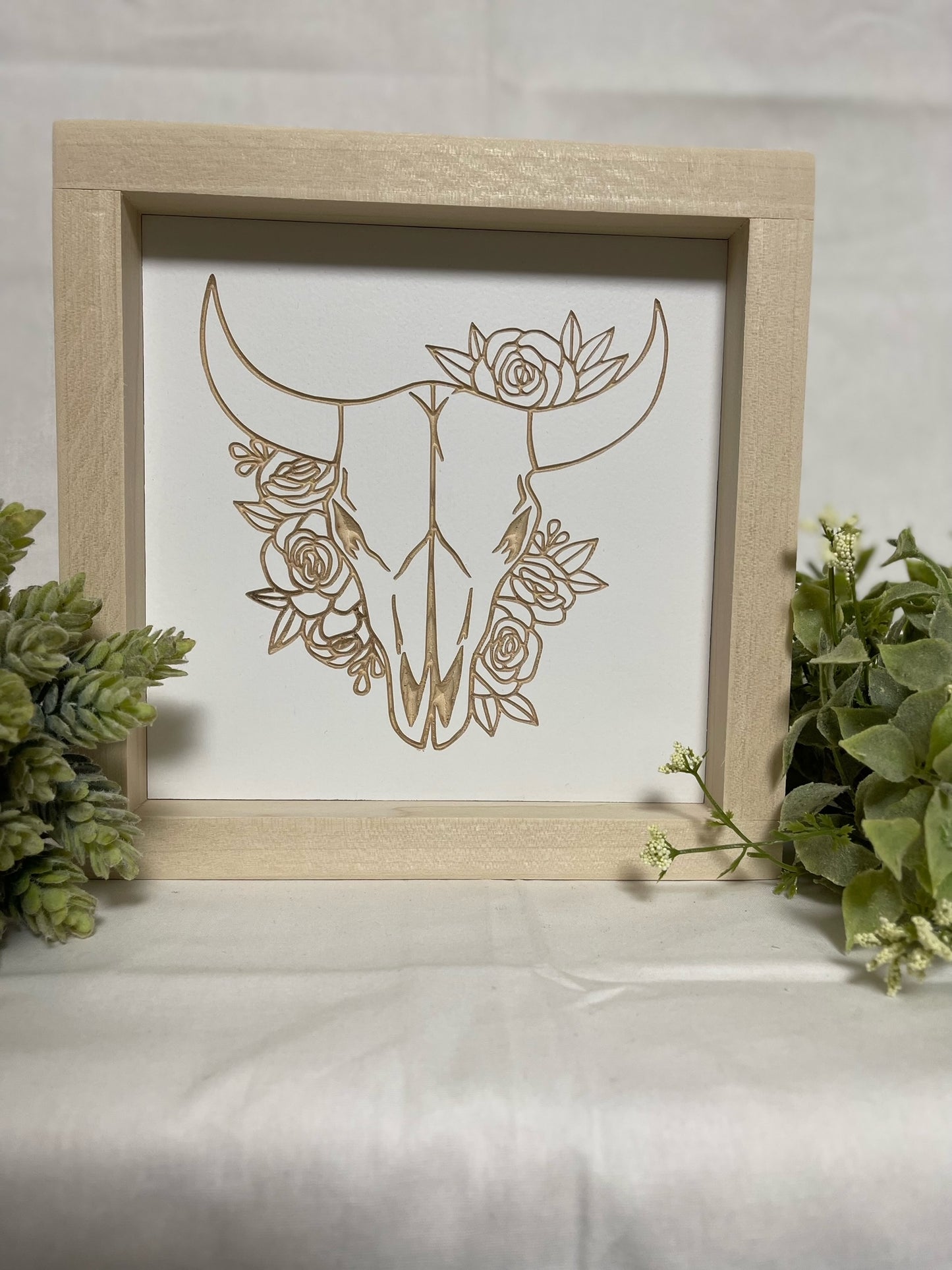 Skull With Flowers 7X7 Wood Sign