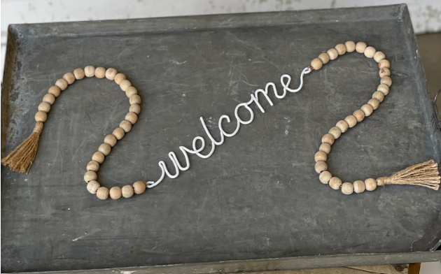 L&V QC51227 53" Beaded Welcome Garland Natural