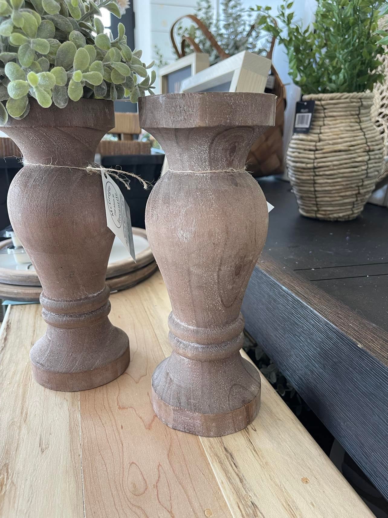 Brown Wood Candle Stick 10" Tall