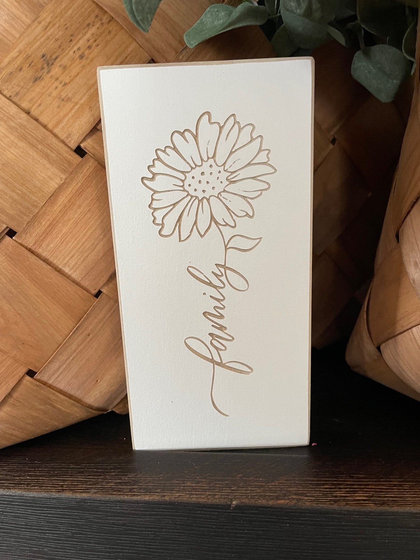 Family Flower 3.5X7 Unframed Wood Sign