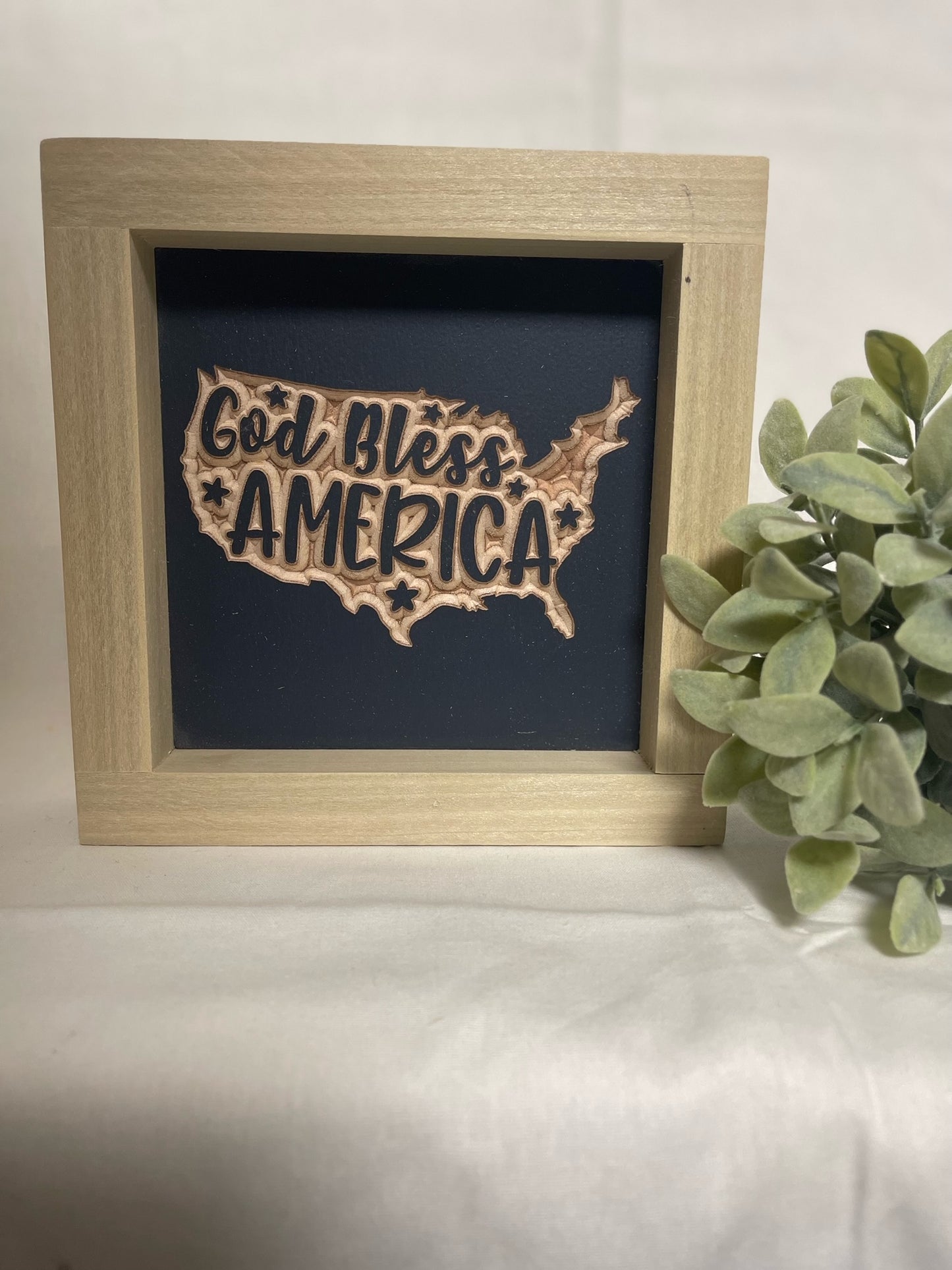 God Bless America USA Cutout 5X5 Wood Sign