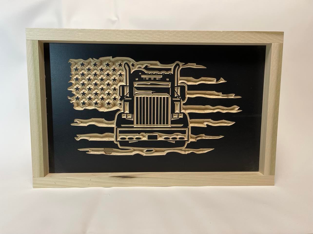 Semi Flag 9X15 Wood Sign