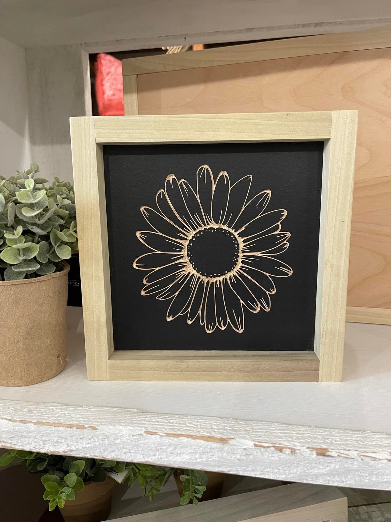Black Sunflower 8.5X8.5 Wood Sign