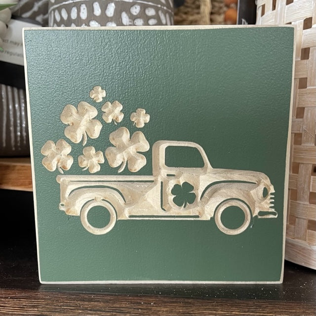 Truck With Shamrocks 5X5 Unframed Wood Sign