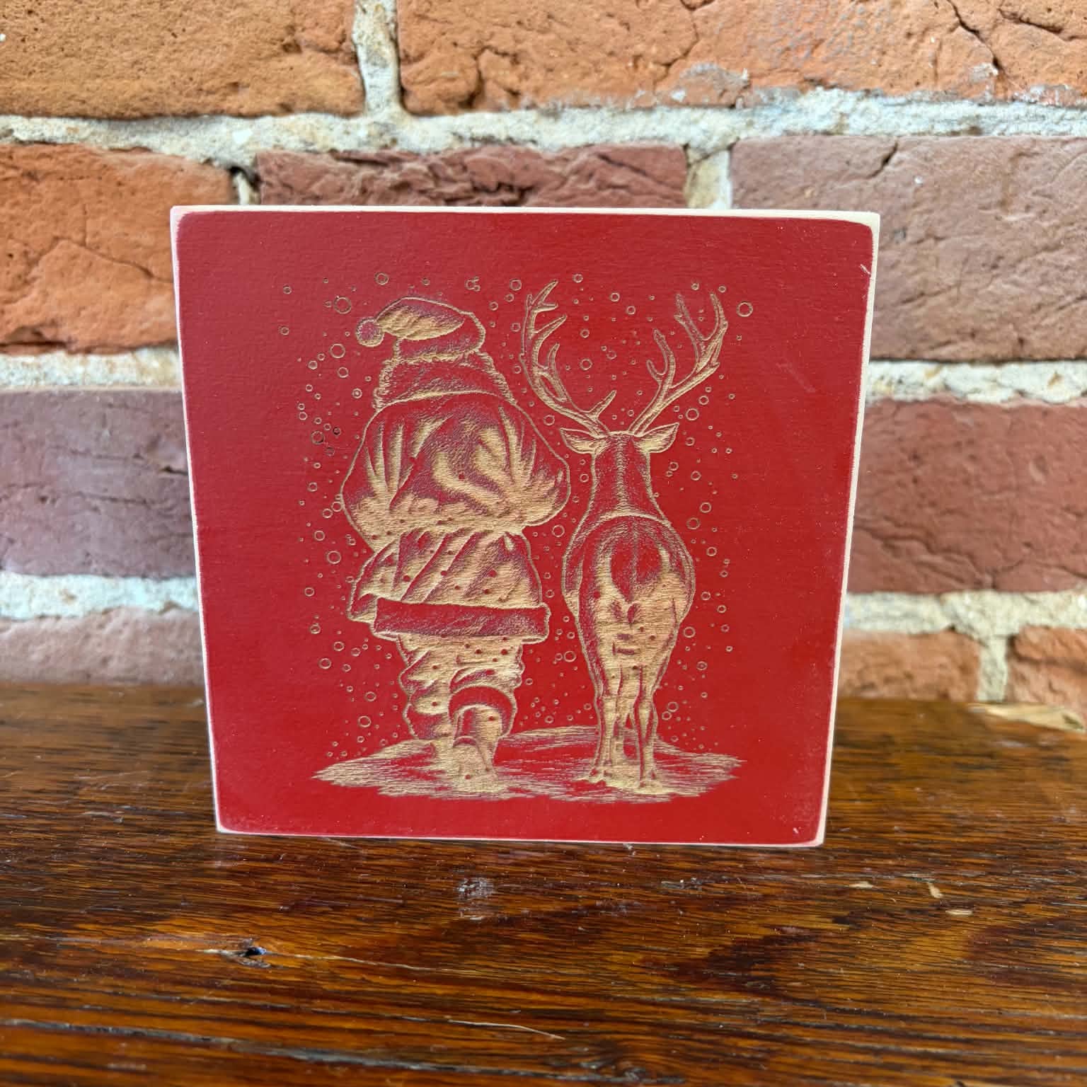 Load image into Gallery viewer, T&W Santa With Reindeer 5X5 Unframed Sign