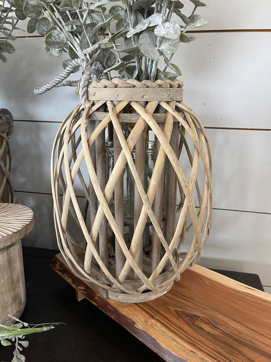 Round Weaved Lantern With Rope Handle
