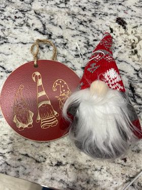 2 Gnome Ornament Set, Wood & Plush