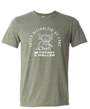Load image into Gallery viewer, Tiffany &amp; Weller Easily Distracted By Cows Tshirt Heather Military Green
