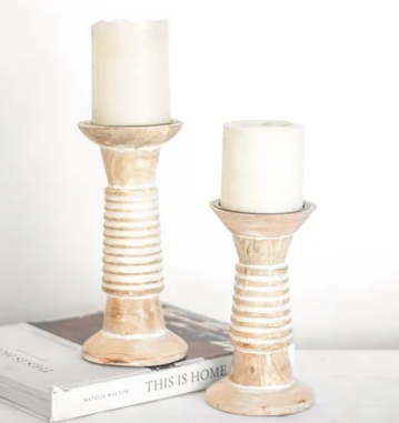 PD PDYA25 WHITE WASH CANDLE STAND SMALL