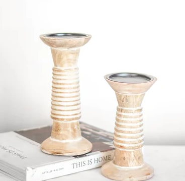 PD PDYA25 WHITE WASH CANDLE STAND SMALL