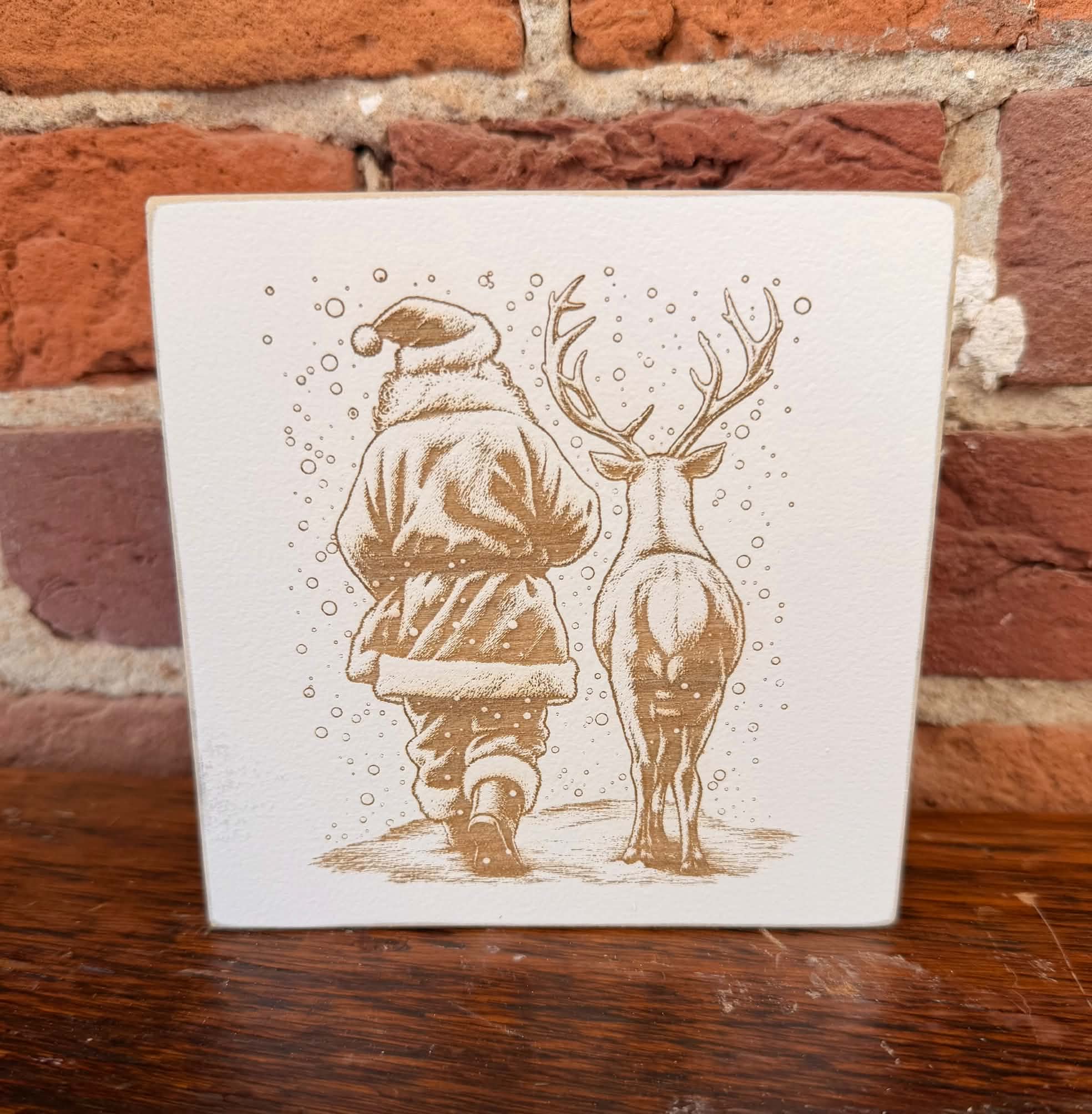 Botique Sign Board Load image into Gallery viewer, T&W Santa With Reindeer 5X5 Unframed Sign