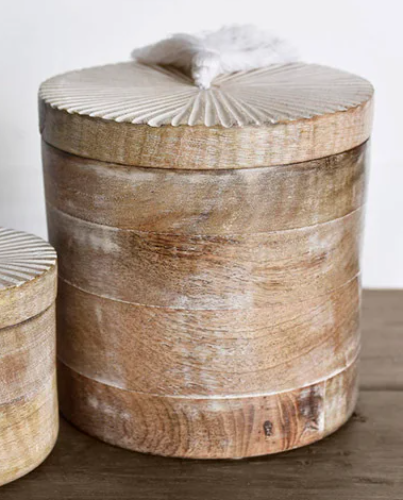PD PDNE714 Large Round Wood Box With Tassel