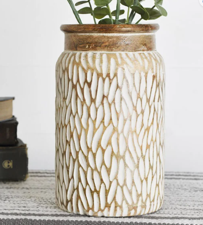 PD  PDNE742 10.25" Carved Wood Jar