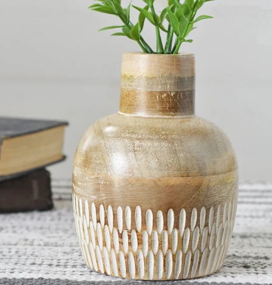 PD PDNE765 6" CARVED WOOD DOME VASE