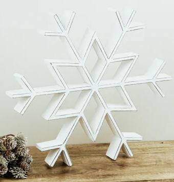 PD 16" WHITE WASH WOOD SNOWFLAKE PDBA23-003