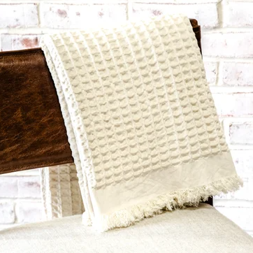 PD PDRAM04 WHT WAFFLE FRINGE THROW