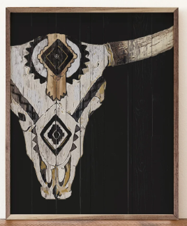 KH Tribal Longhorn Skull Black