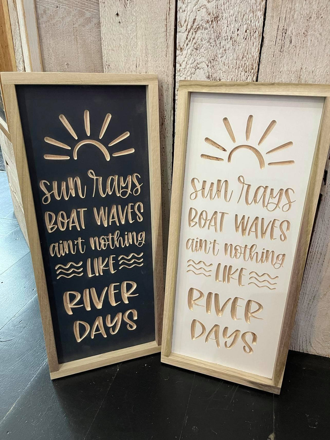 Sun Rays Boat Waves Vertical 9X23 Wood Sign