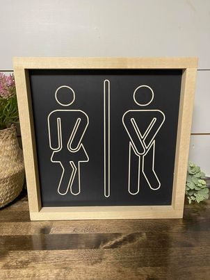 Bathroom People With Legs Crossed 11X11 Wood Sign
