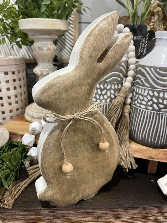 Wood Bunny With Enamel Sides 10" Tall Large