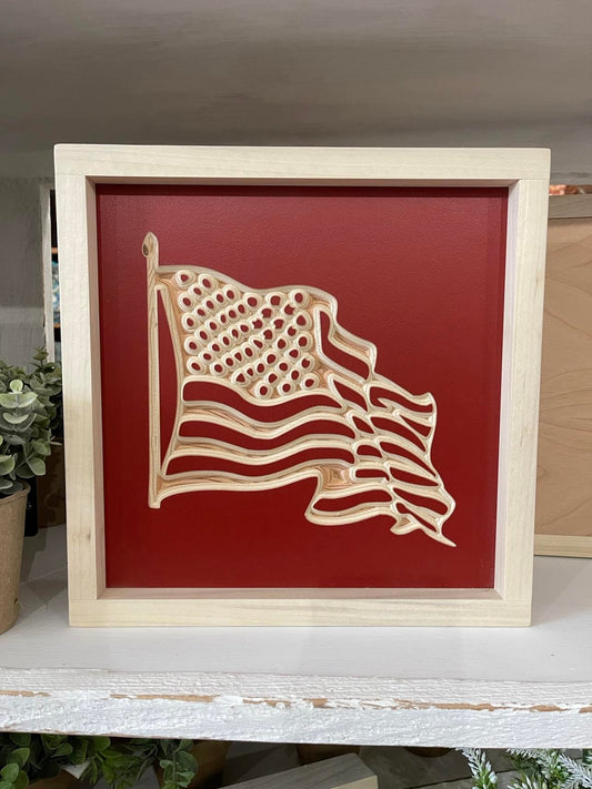 Flag 11X11 Wood Sign