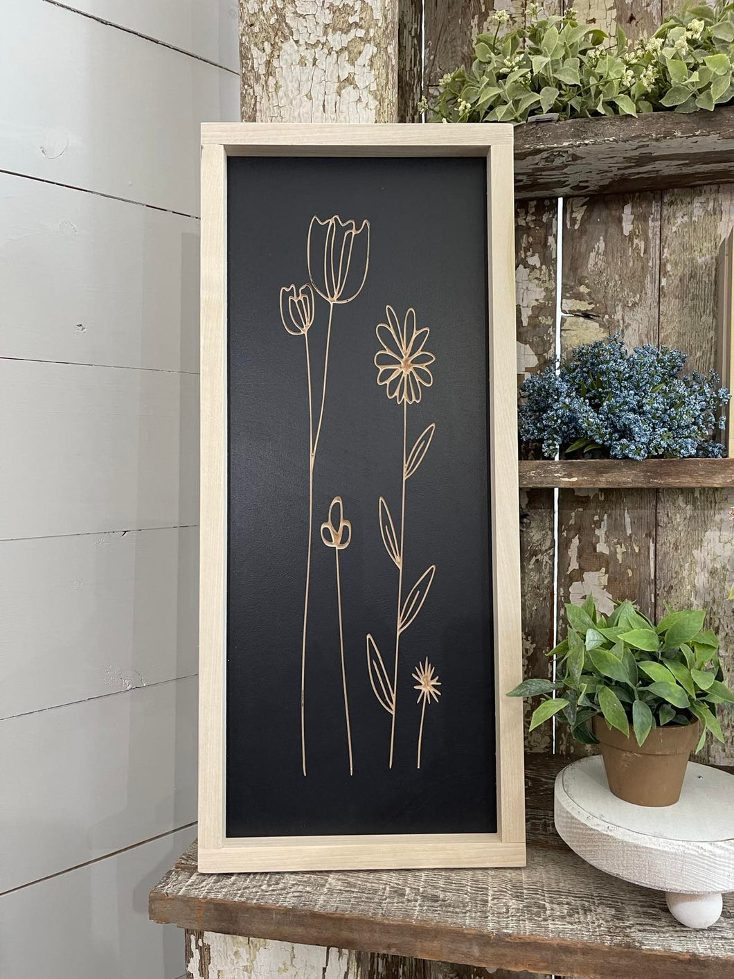 Flower Vertical 9X23 Wood Sign